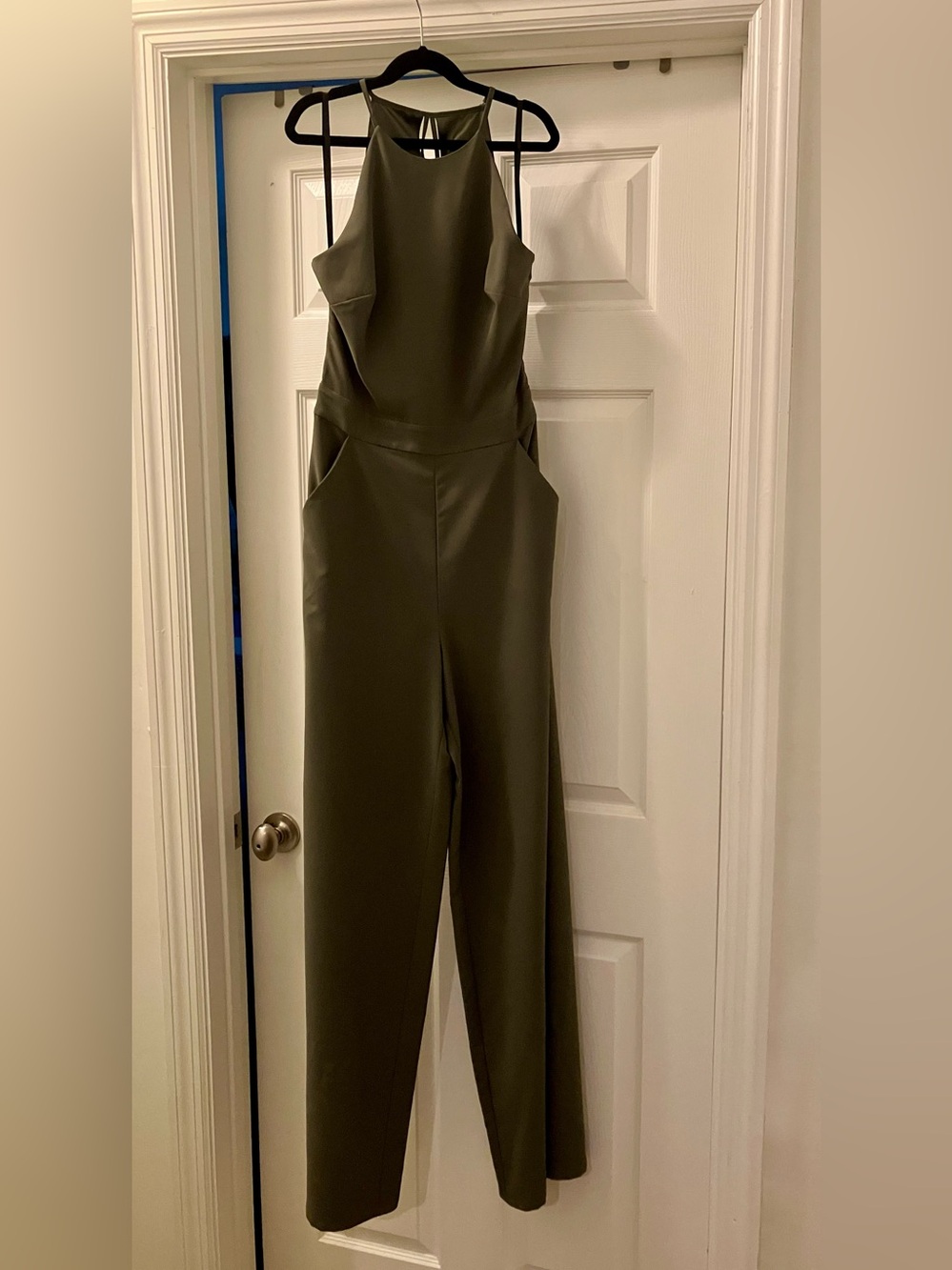 bebe Olive Green Wide-Leg Jumpsuit with Pockets